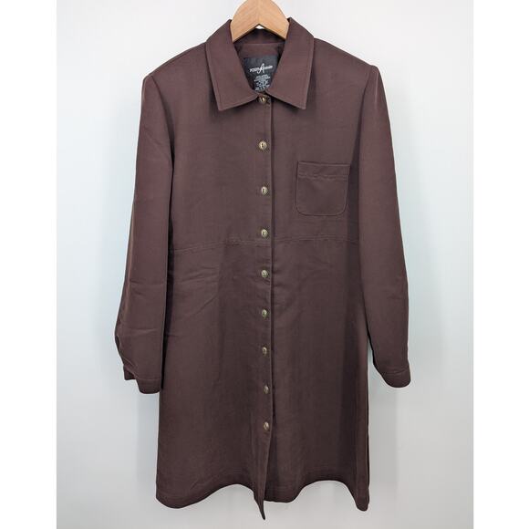 VTG Positive Attitude Brown Button Front Long Sleeve Coat Women’s Size 12 Petite - Picture 1 of 4